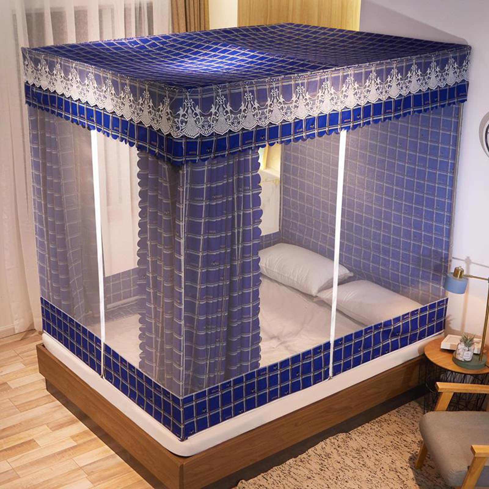 Moustiquaire de lit double occultante anti-insecte avec cadre en acier