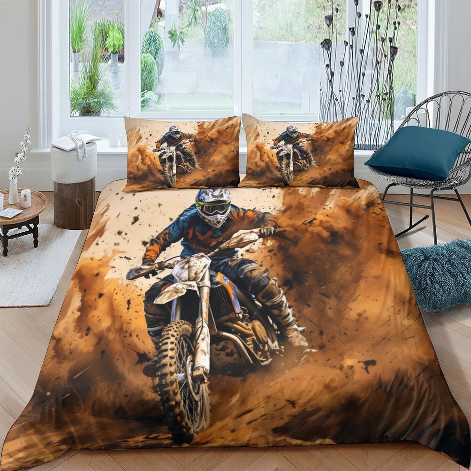 Housse de couette moto du désert motif 3D finition haut de gamme 200x200