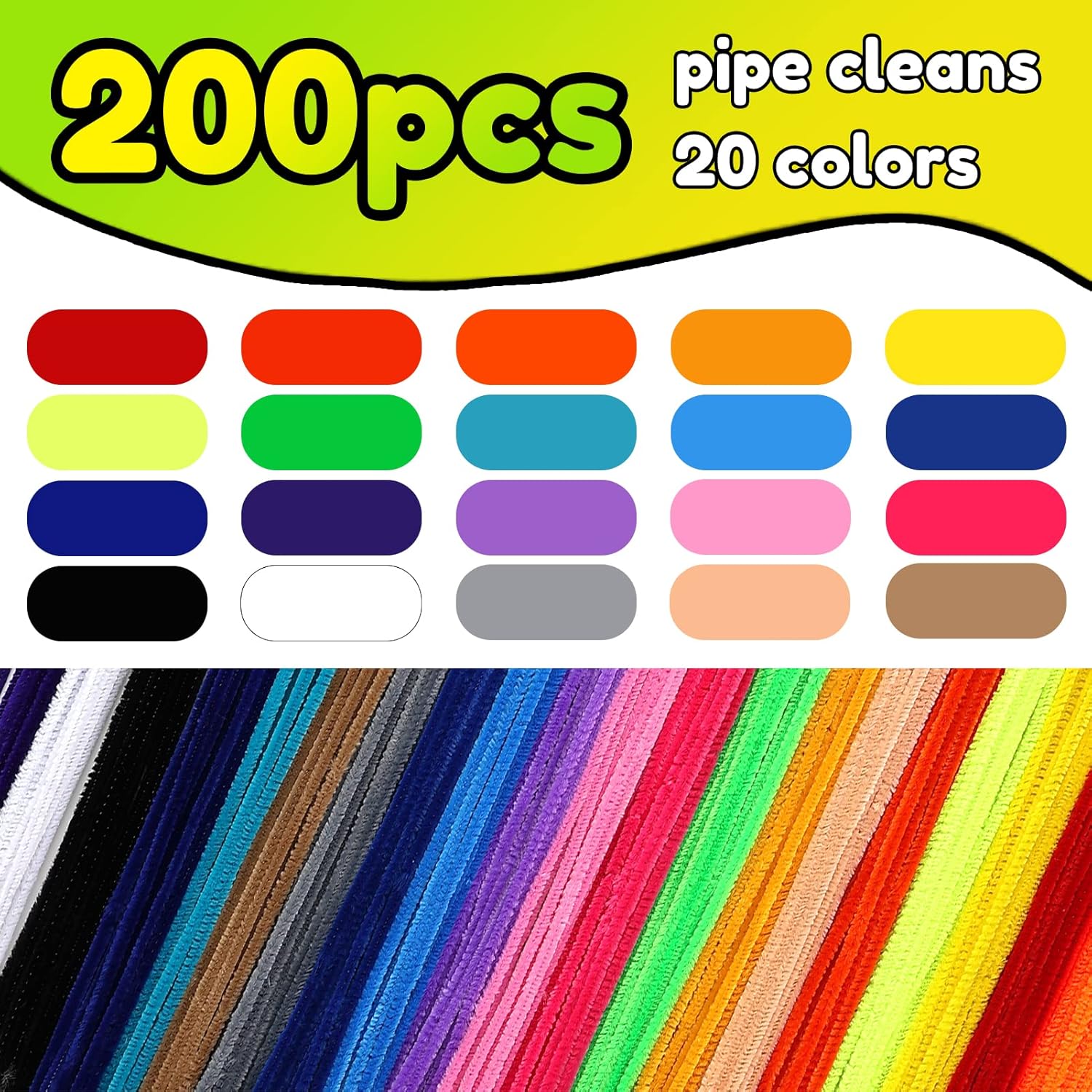 Pllieay 200pcs Pipe Cleaners for Crafts 20 Assorted Color, Pipe Cleaner Chenille Stems, for Pipe Cleaners Craft Supplies DIY Arts & Crafts Decoration (6 mm x 12 Inch) : Arts, Crafts & Sewing