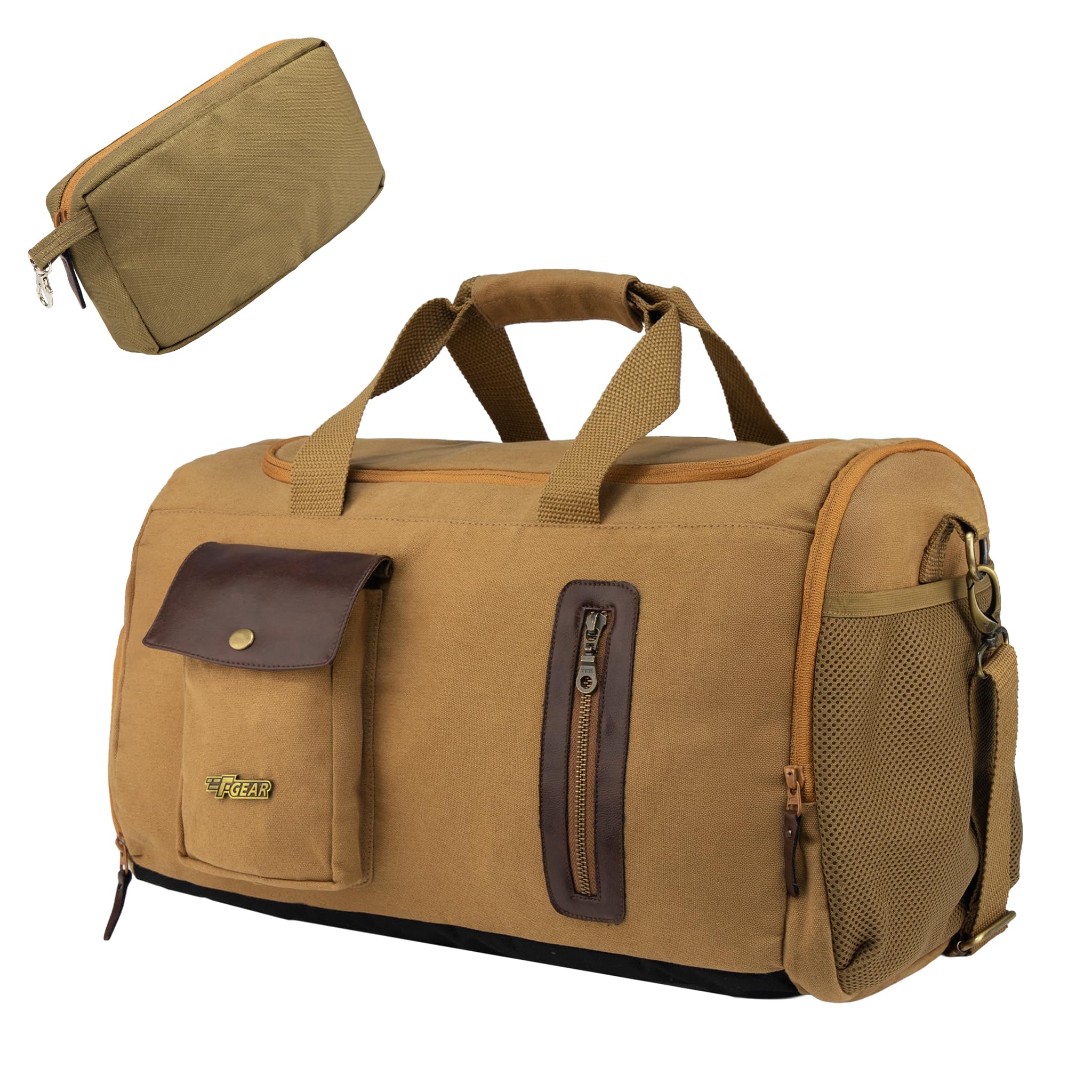 f gear Cairo Premium Canvas Duffle Bag 38L for Men & Women | Durable Cabin Size Travel, Gym & Weekend Bag with Shoe Pocket, Detachable Pouch, Luggage Strap, Water Resistant, 6 Pockets-picture-30
