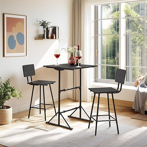 Miniatura 5 de VECELO Sillas de mesa de bar de 3 piezas, juego de comedor cuadrado de altura de mostrador con 2 taburetes de bar para cocina, rincón de desayuno,