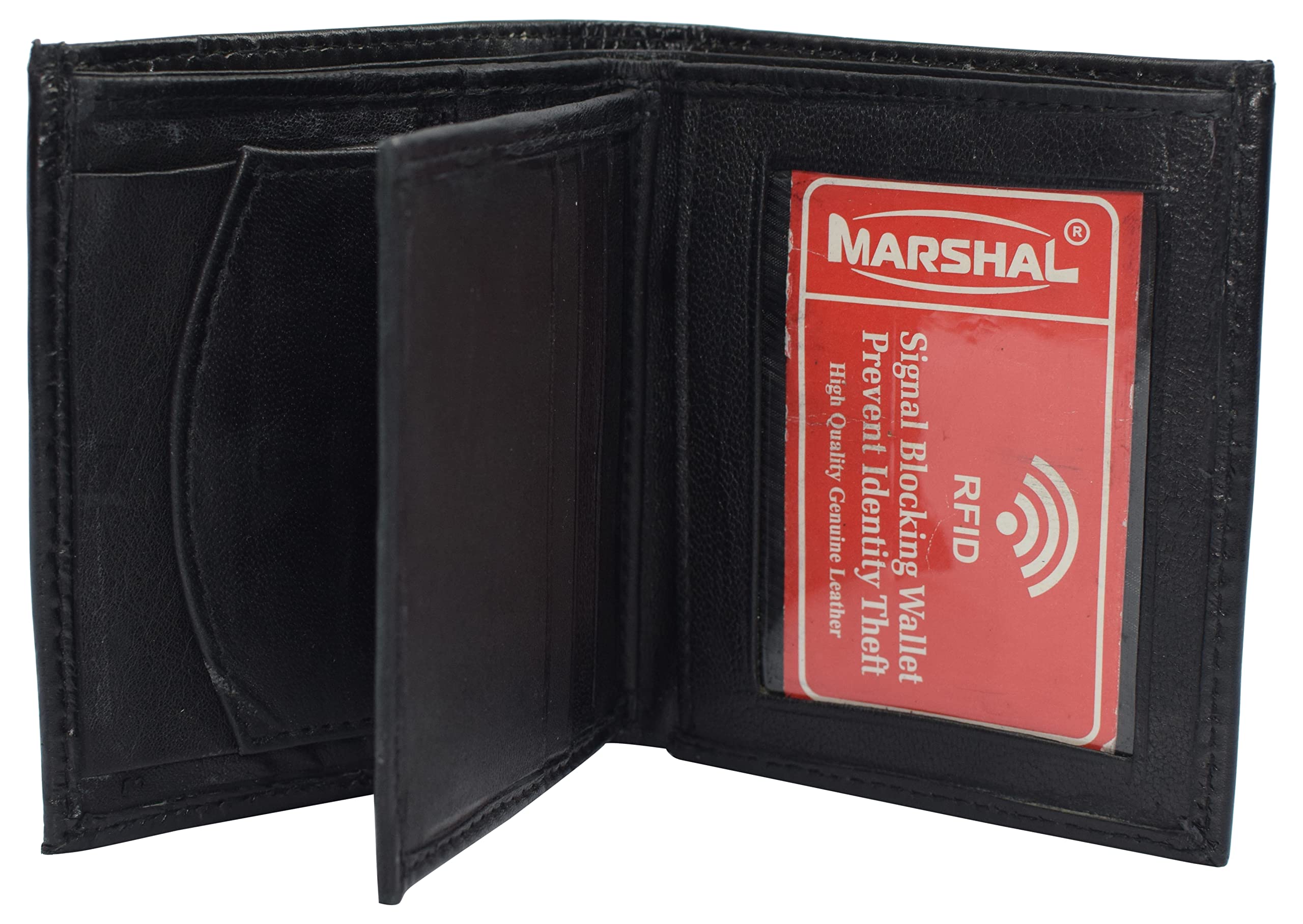 Swiss MarshallLeather Wallets for Men Bifold Multi Card ID Wallet with Coin Pouch