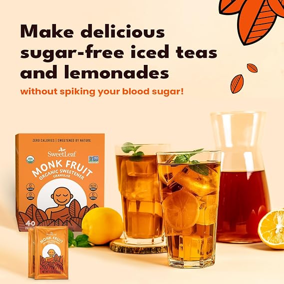 SweetLeaf Organic Monk Fruit Sweetener, Granular - 40 Individual Packets