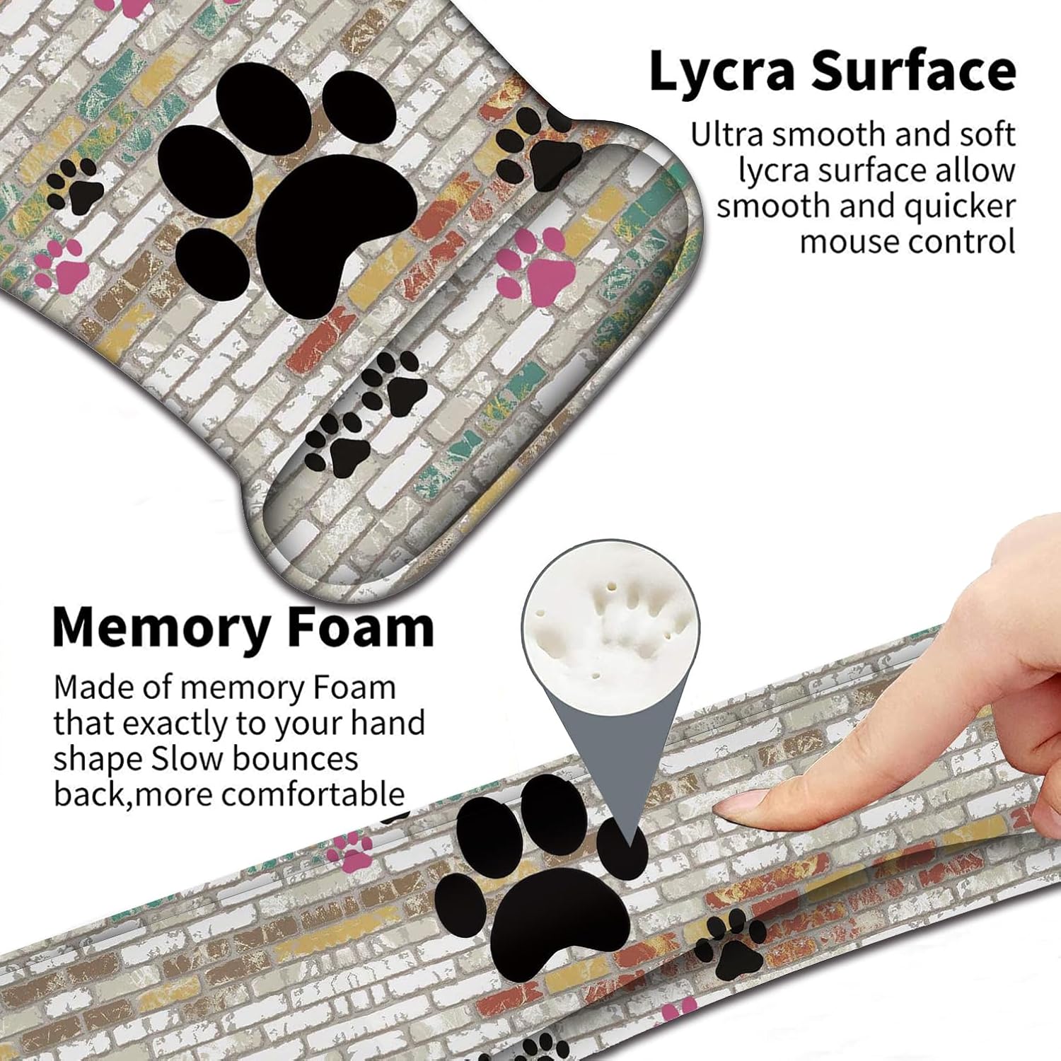 Keyboard Wrist Support + Wrist Mousepad + Coaster Combination, Non-Slip PU Base, with Gel Memory Mousepad, Suitable for Gaming, Office Pain Relief Mousepad Set - Cute Dog Paw Prints