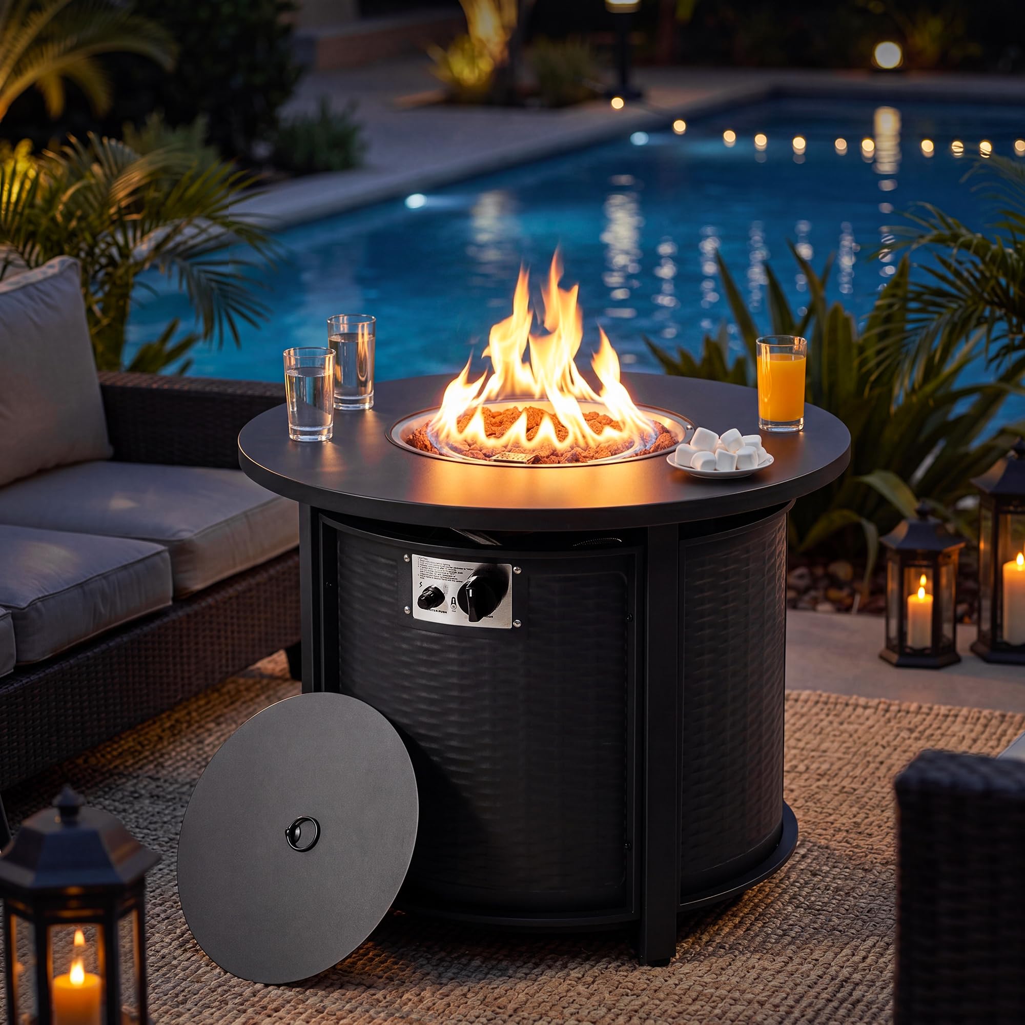 Nuu Garden 30-Inch Round Propane Fire-Pit Table