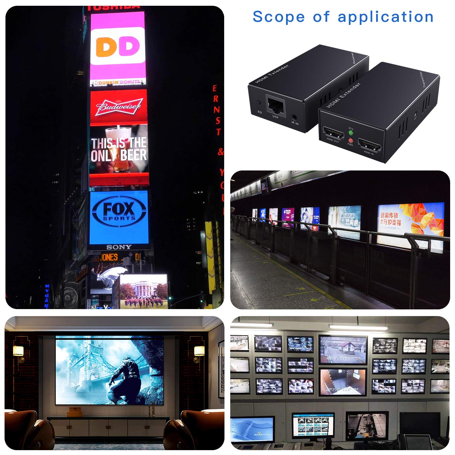 Extender HDMI IR, 1080P a 60Hz con uscita locale, estende la trasmissione fino a 50 m di lunghezza su cavo CAT5e/CAT6/CAT7, con un adattatore di alimentazione