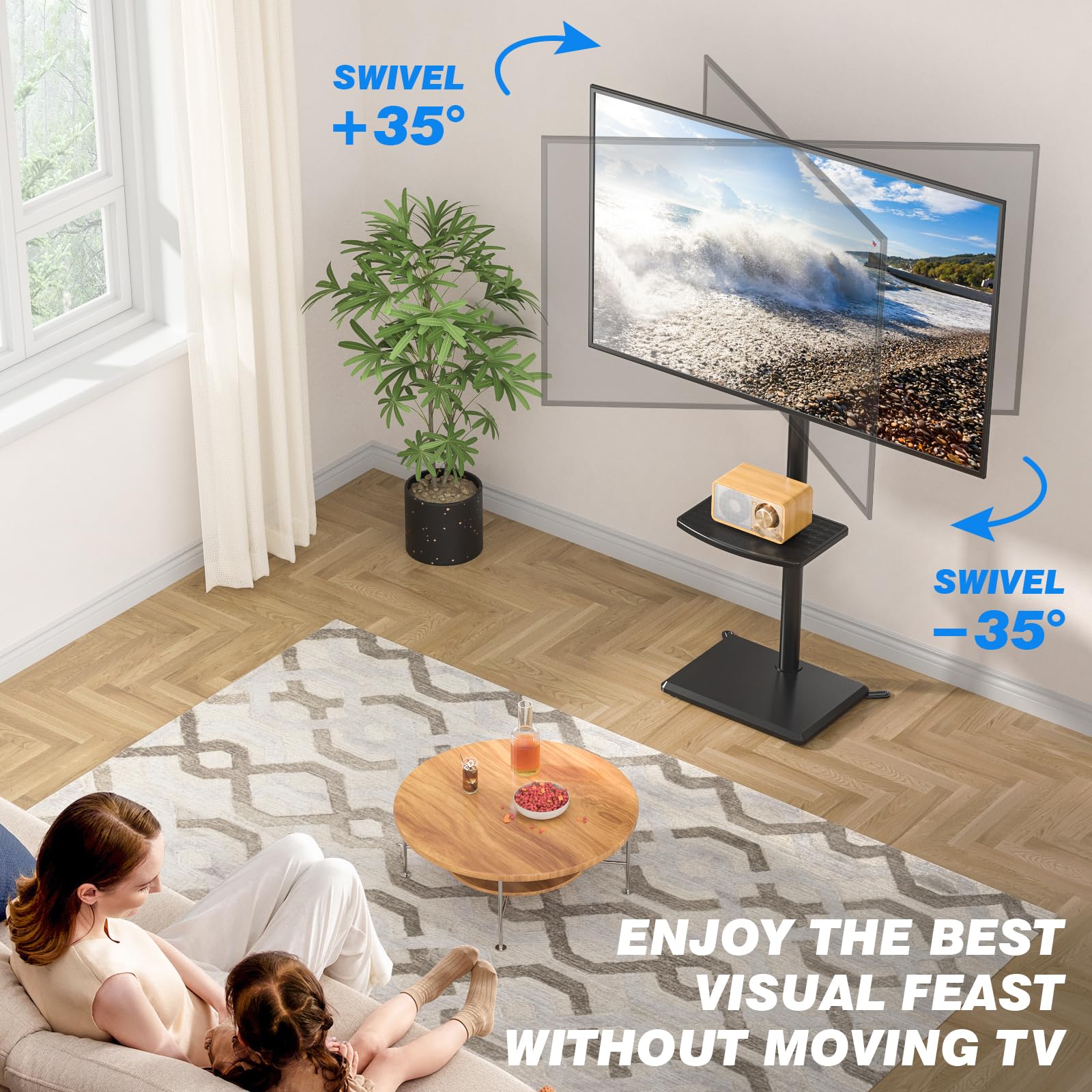5Rcom Soporte de giratorio universal para TV para Televisores de 32 a 60 Pulgadas, hasta 40 kg, Soporte TV Suelo Ajustable en altura , MAX VESA 400x400mm,negro