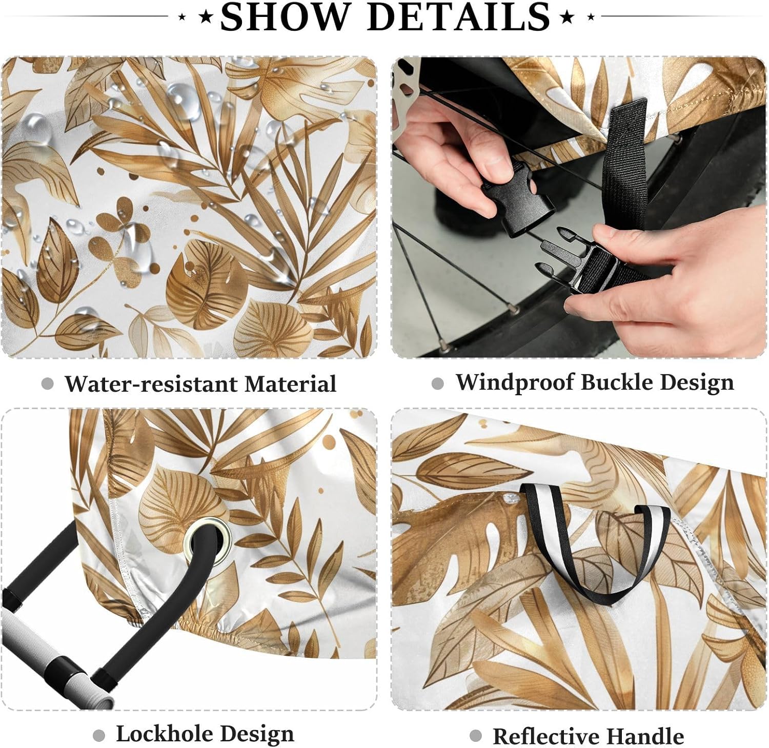 ALAZA Brown Gold Palm Leaves Bike Cover Waterproof Outdoor Ebike Bicycle Covers Tarp Protection for 1/2 Bikes, Sun UV Dust Wind Proof