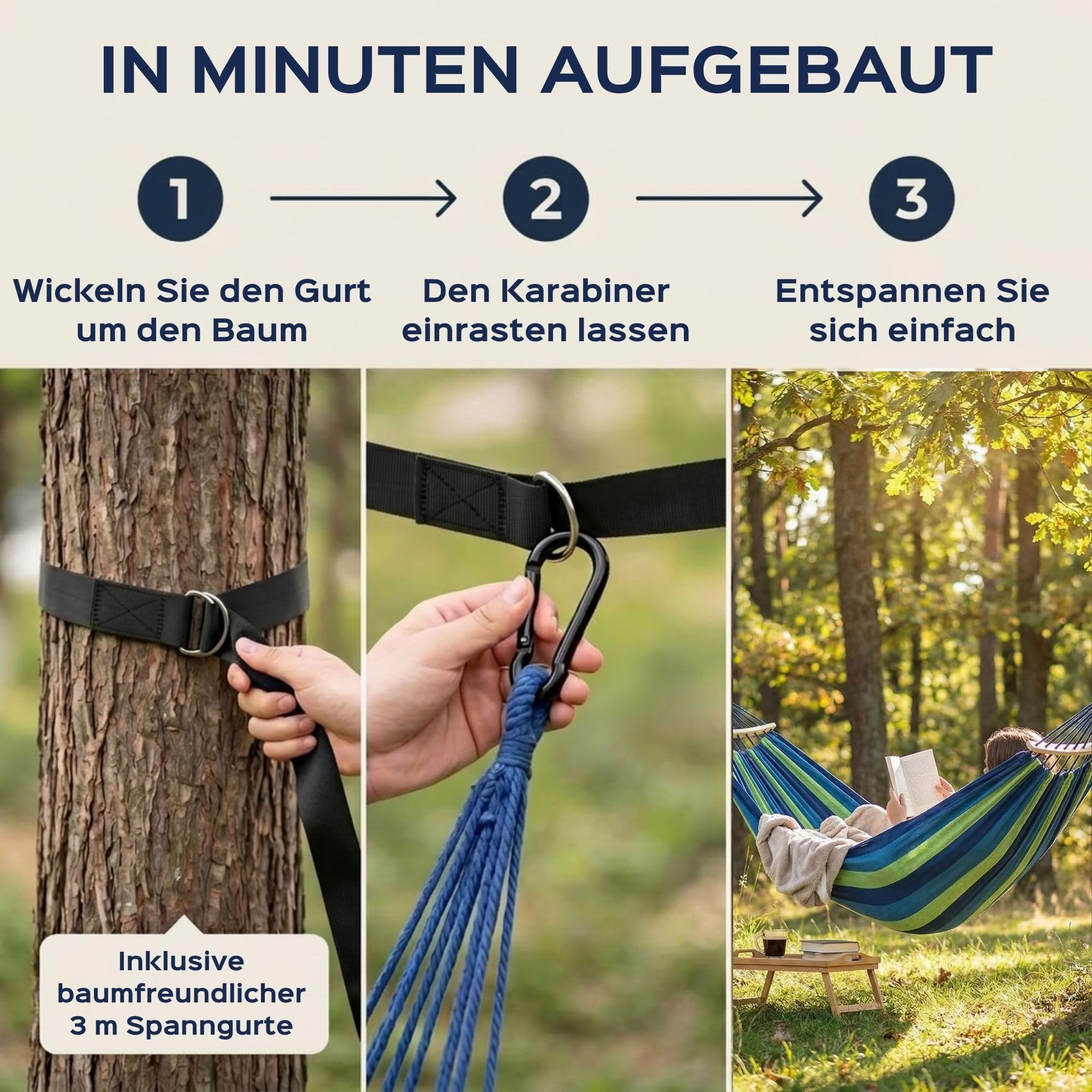 UNBOX Hängematte Outdoor Baumwolle mit Holzstange - 250x180cm, Tragkraft 300kg, mit Baumfreundlichen Gurten & Tragetasche - Ideal für Garten, Camping, Balkon & Terrasse