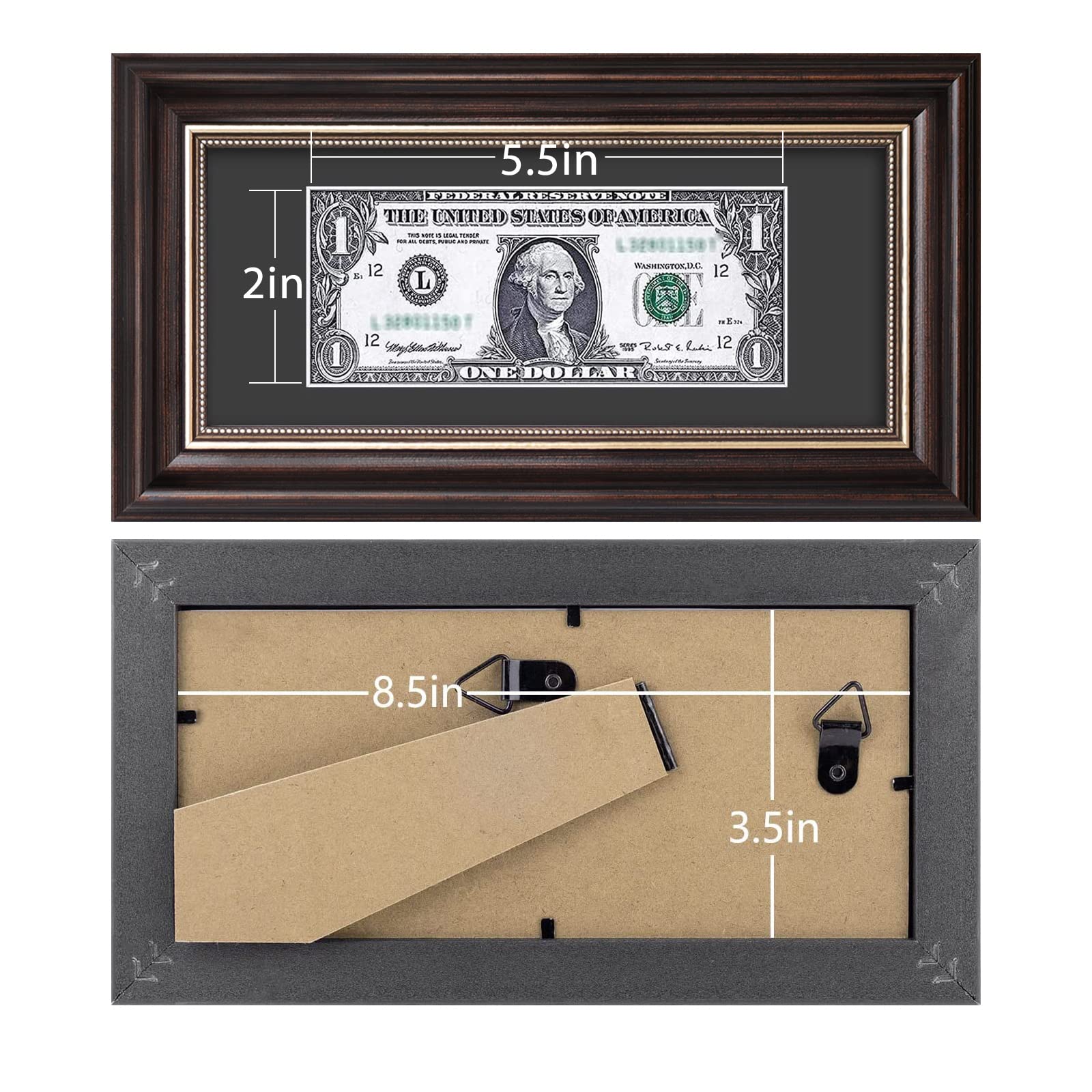 Silver 4x9 Dollar Bill Frame With Easel & Hangers - Display Certificates, Documents, Or A Single Bill