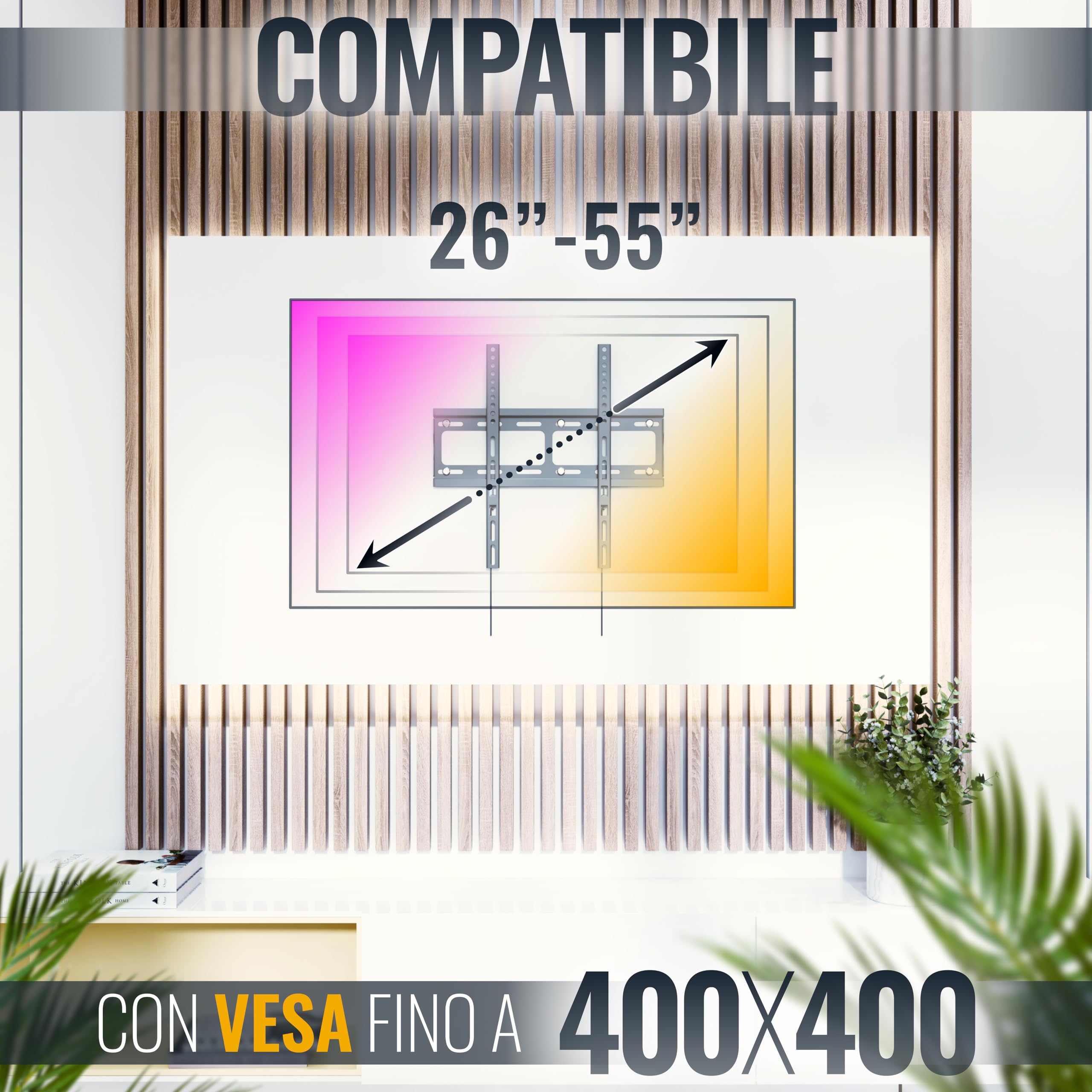 Supporto TV Parete Fisso Ultra-sottile Per 26-55 Pollici - VESA 200x200 Fino 400x400 - Foto 10