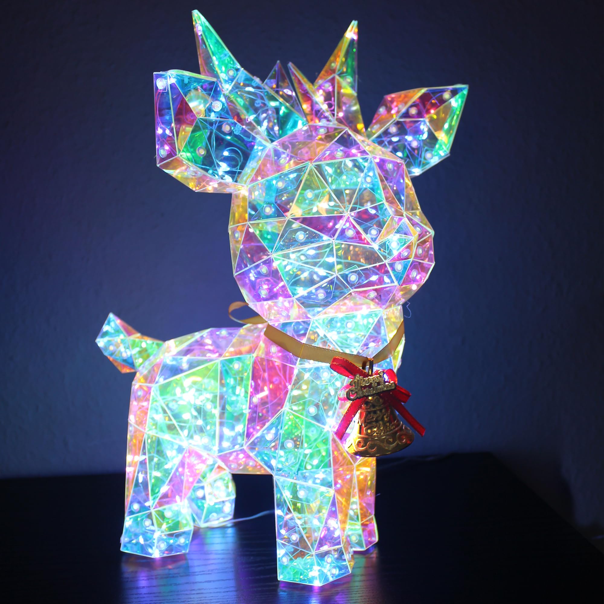 Arnusa Beleuchtetes Rentier LED Kristall-Optik 41 cm – kaltweiß leuchtende Weihnachtsdekoration für Innen & Terrasse – Netzteil mit Timer 6 h – Festliche Winterdeko Weihnachtsbeleuchtung
