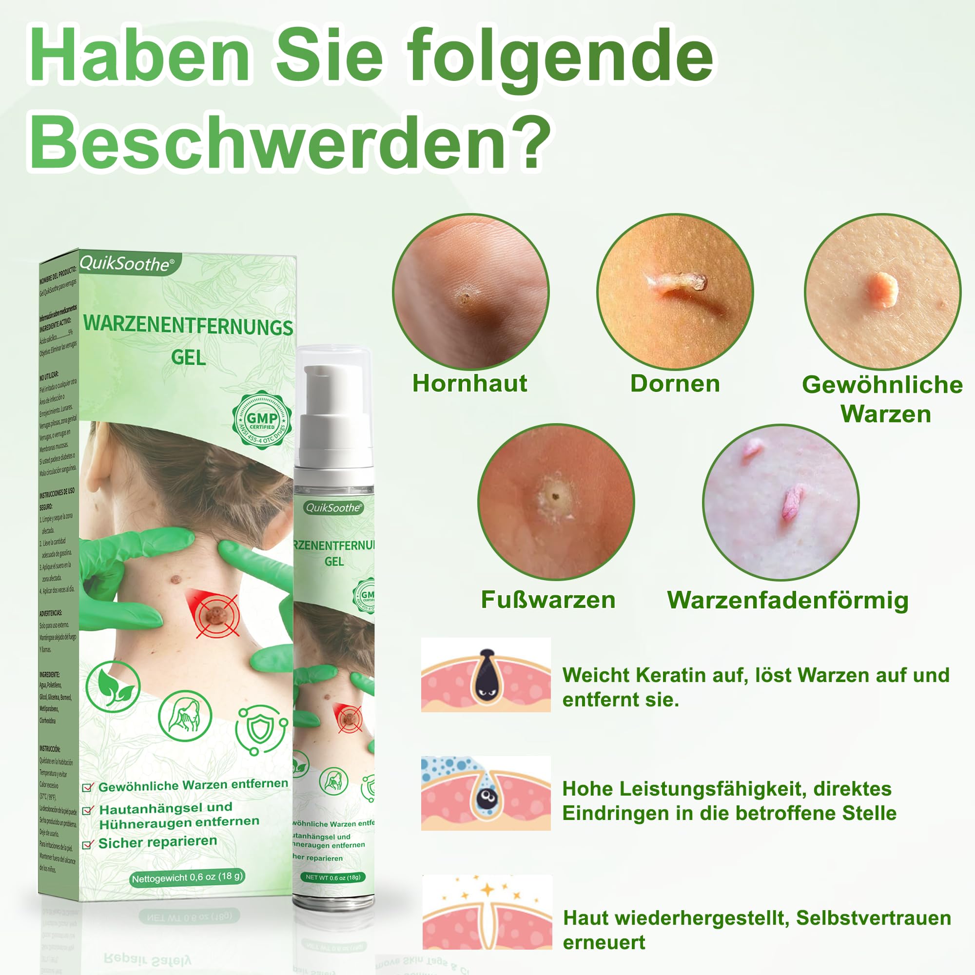 Warzenentfernercreme – geeignet für alle Hauttypen, Sanfte Formel für Körper und Hände (18G)