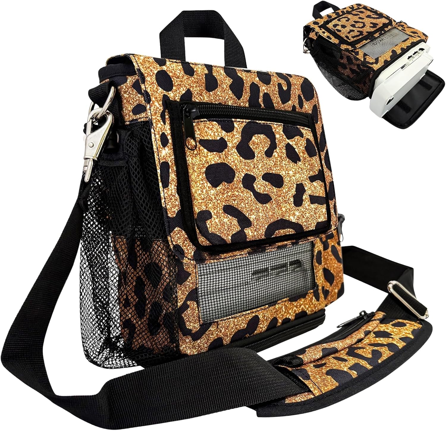 O2TOTES Carry Bag ONLY fit for Inogen One G5 & Inogen Rove 6 Oxygen Concentrators – Leopard Print Crossbody, Custom Fit with Accessory Pockets | Only Fit G5/Rove 6, Zippered Bottom, Highly ventilated, Multiple pockets, Adjustable Strap, Cannula holder