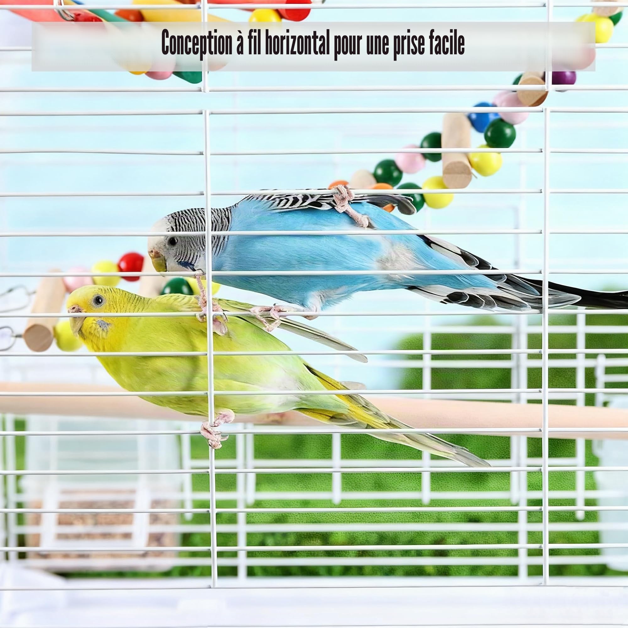 Transporteur Portable pour Petits Oiseaux Cage de Voyage pour Oiseaux avec Mât Debout Boîte à Repas pour Perroquets Perruches Cacatoes Cage à Oiseaux Portable avec Bretelle, Gris