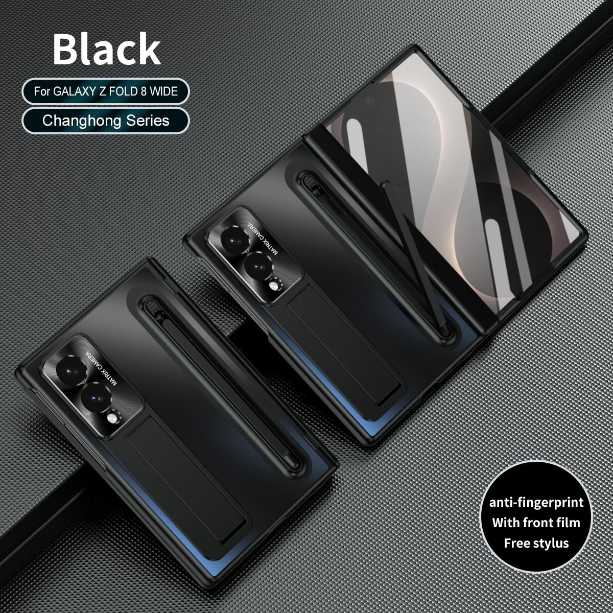 Custodia per Samsung Galaxy Z Fold 8 (Wide) con portapenne S e penna stilo, protezione per cerniera a tutto tondo, protezione per lo schermo, cavalletto sottile, placcatura lucida, custodia per