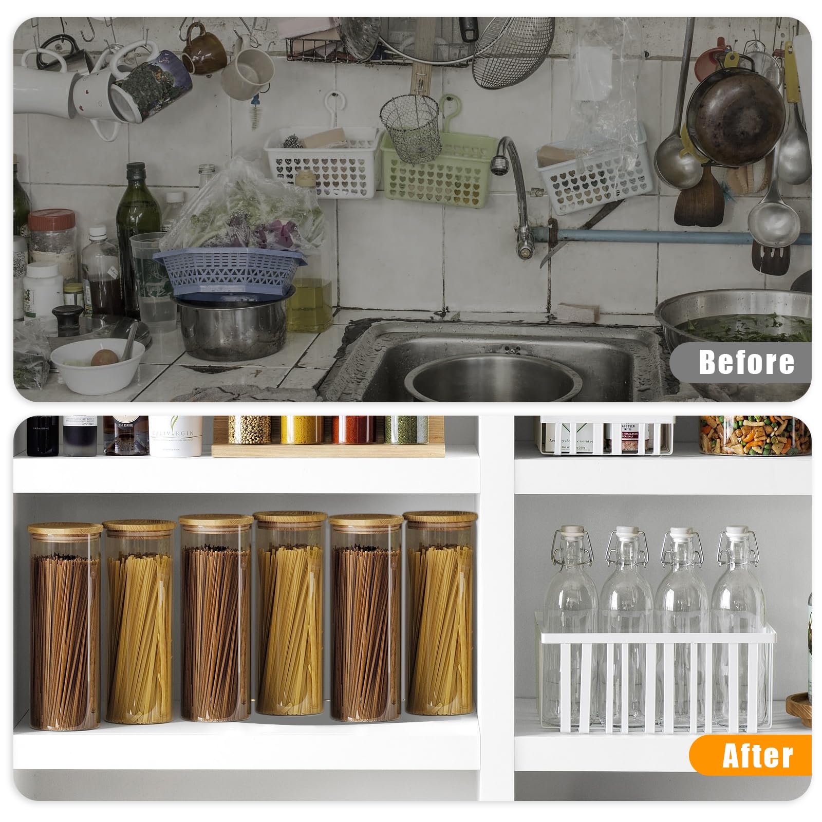 4 tarros de vidrio de 2 L, 10 x 300 mm con tapas de bambú, tarros de almacenamiento de cocina con tapas herméticas, recipientes redondos de almacenamiento de vidrio para frascos de especias,