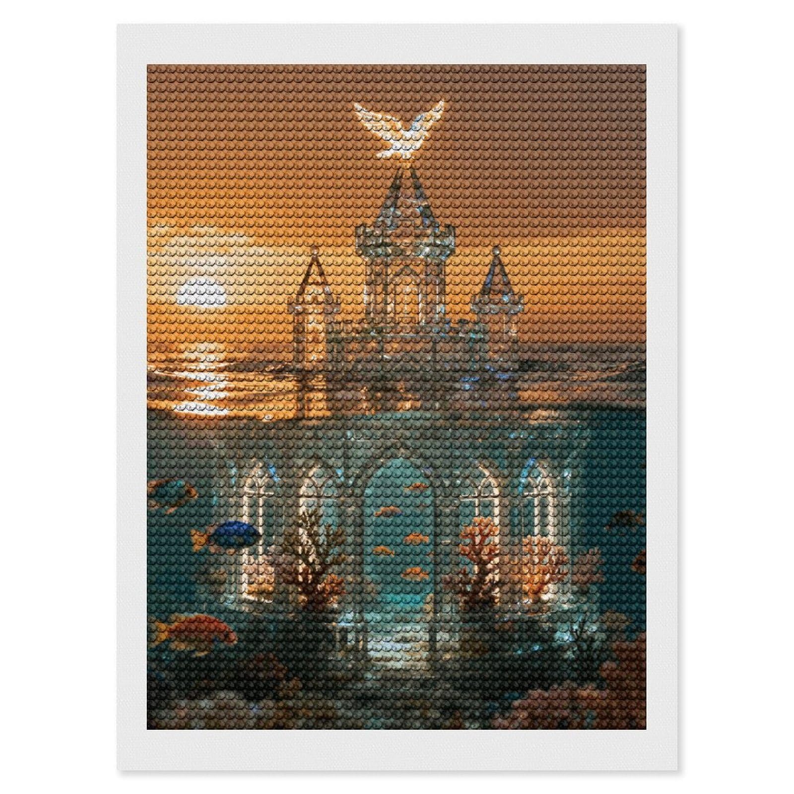 DWVTSLH Underwater Castle Diamond Painting Kits for Adults, Personalized Diamond Photo Art Full Drill, DIY 5D Diamond Art Painting Kits for Beginners, Home Wall Decor 12"x16"