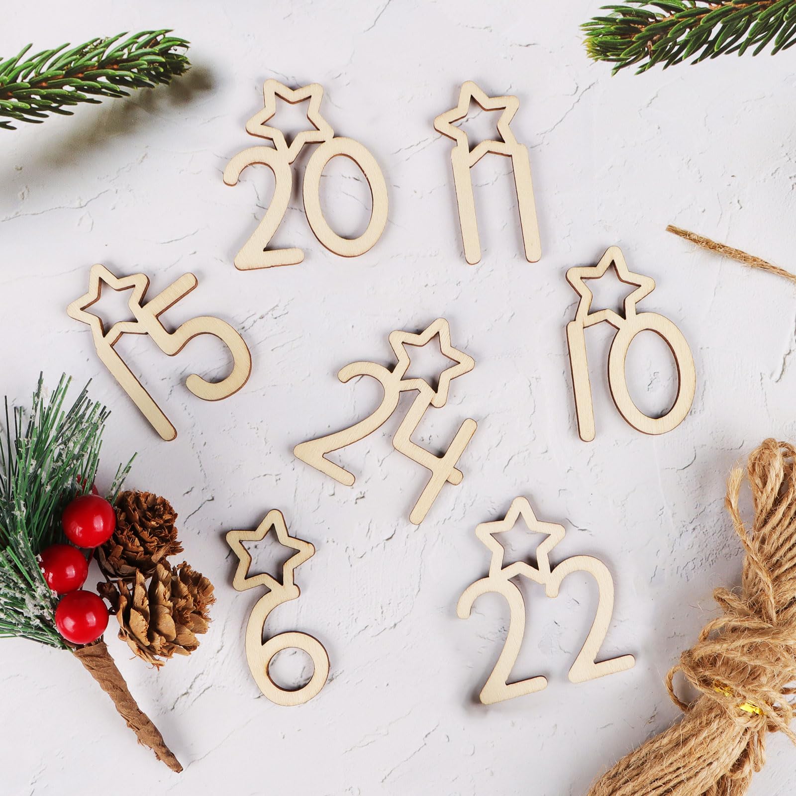 Chiffres Bois Calendrier De L'Avent - 24 Pièces Étoile - Compte à Rebours Noël - Déco DIY - 3