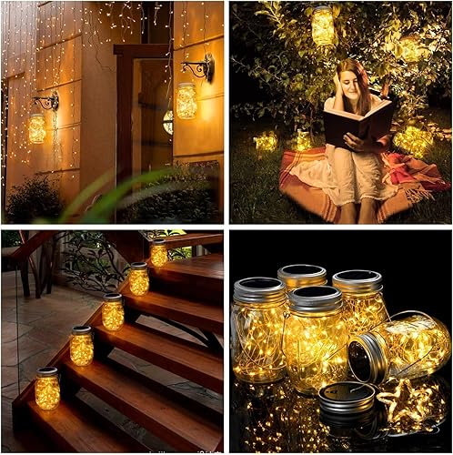 Miniatura 4 de Paquete de 10 luces solares Mason Jar para exteriores, 30 luces LED solares para frascos, luces de luciérnaga con ganchos (sin tarros),