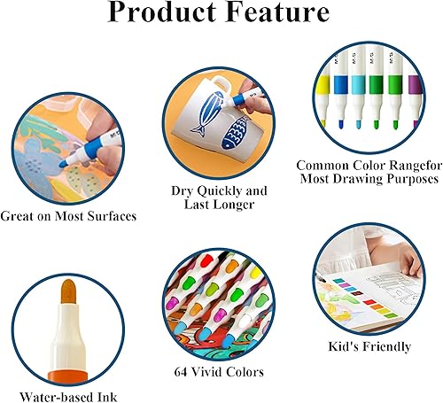 Miniatura 6 de M&G Bolígrafos de pintura acrílica de 64 colores con punta media, bolígrafos de pintura para pintura de rocas, piedra, madera, caligrafía, lienzo,