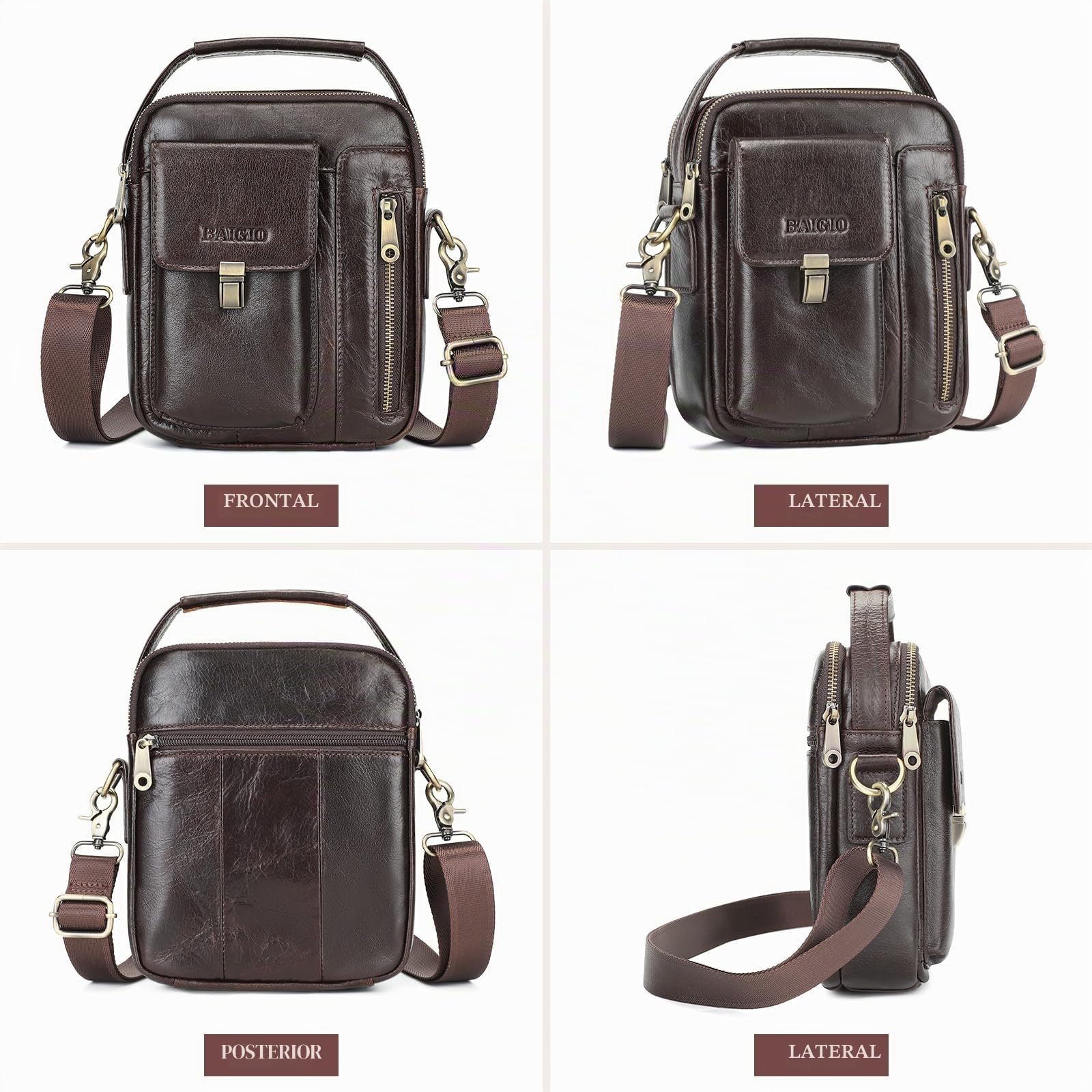 BAIGIO Bolso Hombre Bandolera de Piel Bolso Mano Hombre Vintage Bolso Hombre Pequeño Bolso de Hombro Bolso de Cartera para Negocios, Trabajo, Viaje, Vida Cotidiana