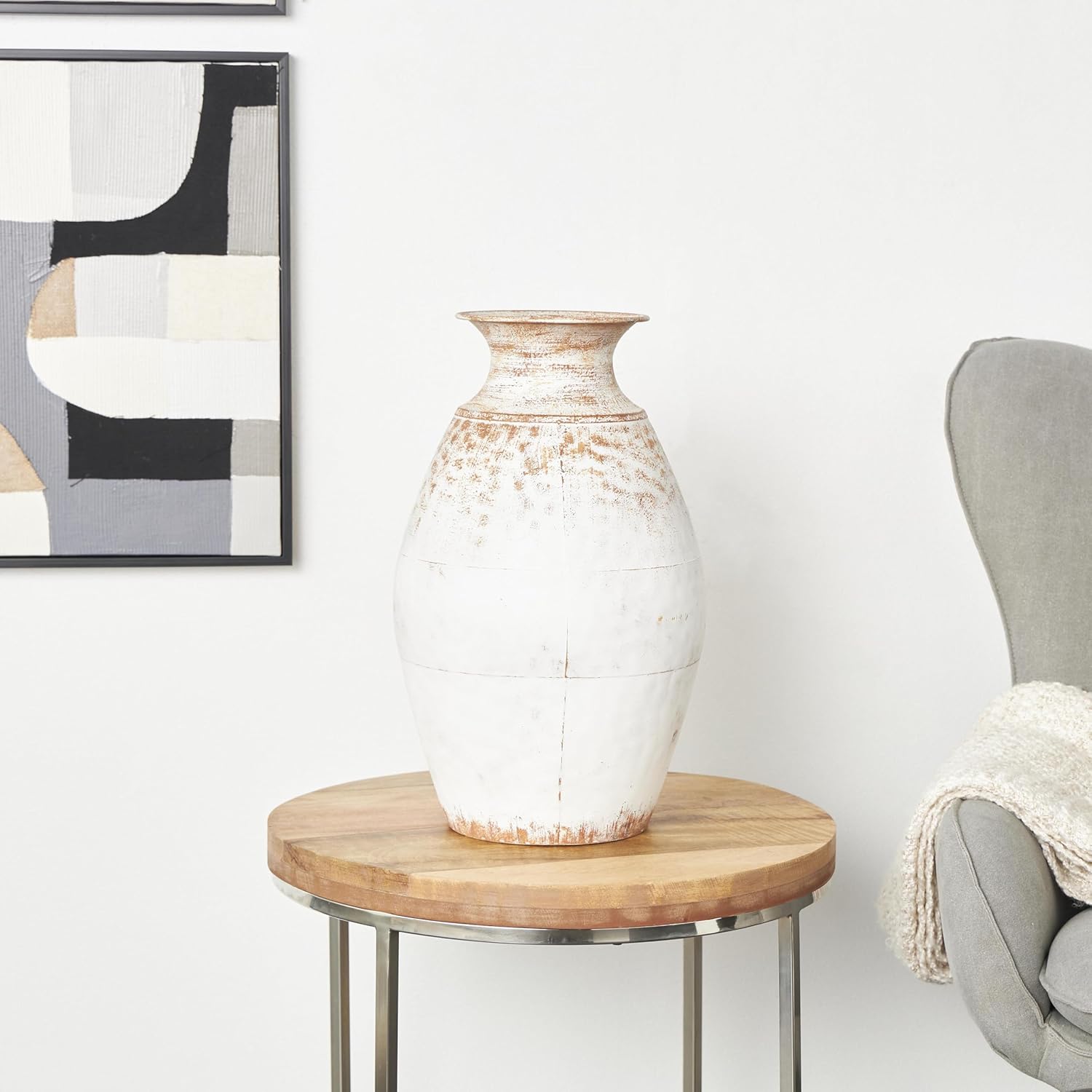 Deco 79 Metal Decorative Vase Distressed Textured Centerpiece Vase with Terracotta Accents, Flower Vase for Home Decoration 11" x 11" x 18", Copper