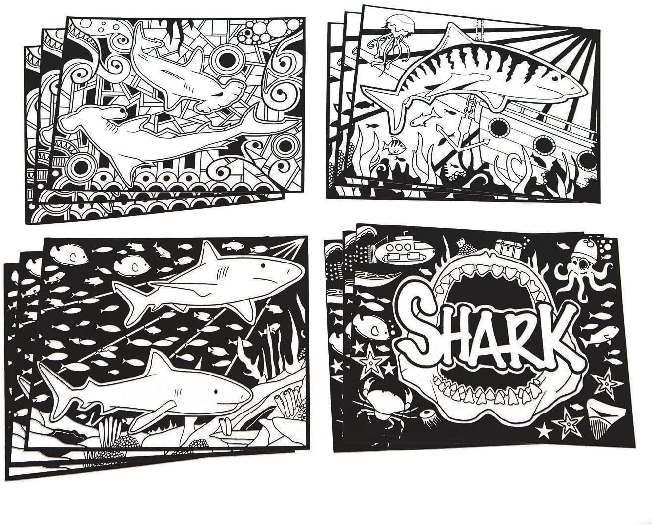 S&S Worldwide Velvet Art Shark! Posters, Fuzzy, Felt Pictures to Color with Markers or Colored Pencils, Great for Shark Week, Kids, Boys, Girls, 3 ea of 4 Designs, 8" x 10" Cardstock, Pack of 12