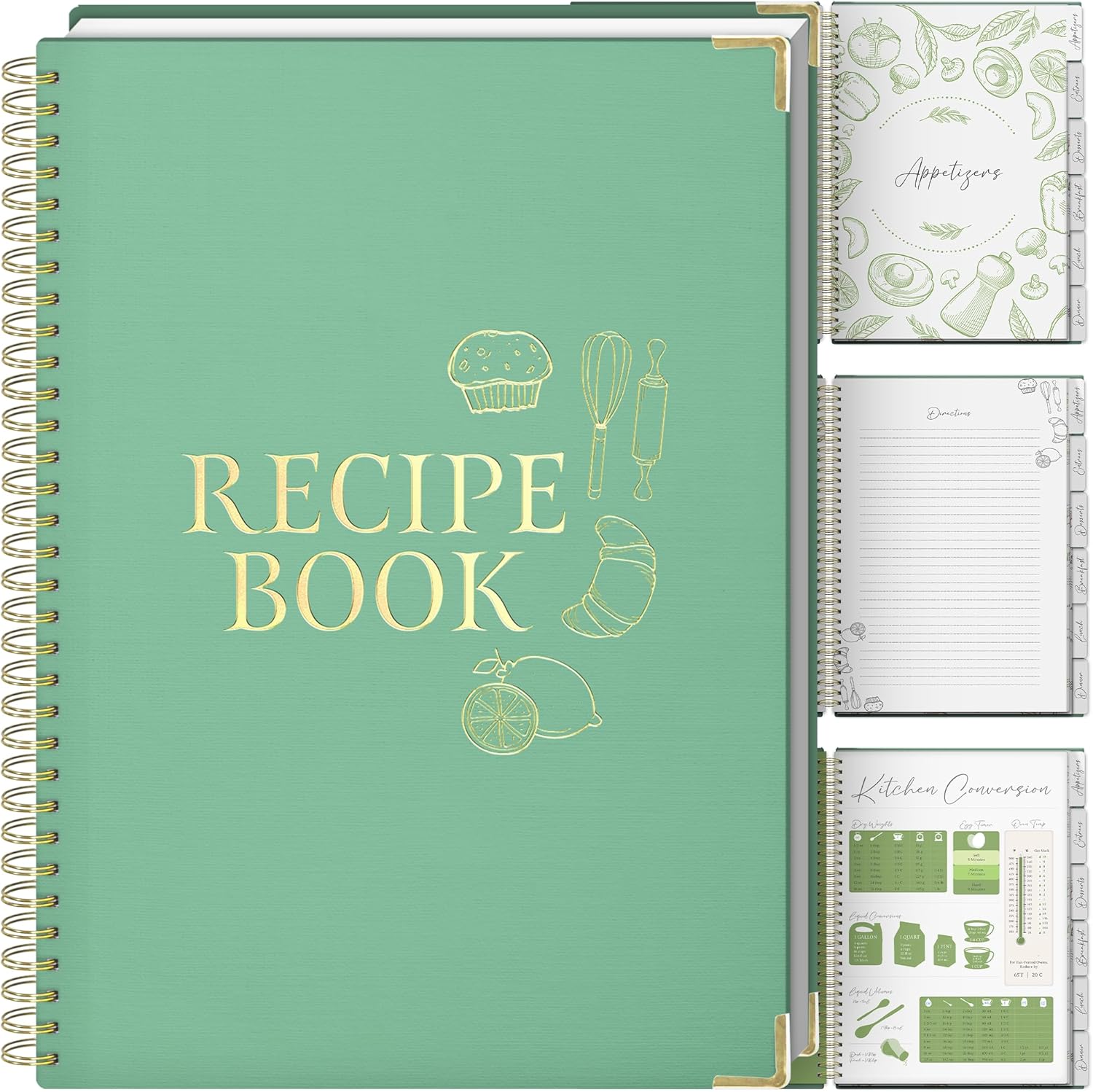 Recipe Book to Write In Your Own Recipes , Recipe BookHardcover Spiral , with a Mini Egg Beater Blank Recipe Book , Recipe Notebook Hold 120 Recipes , Blank Recipe Book for Own Recipes Green.