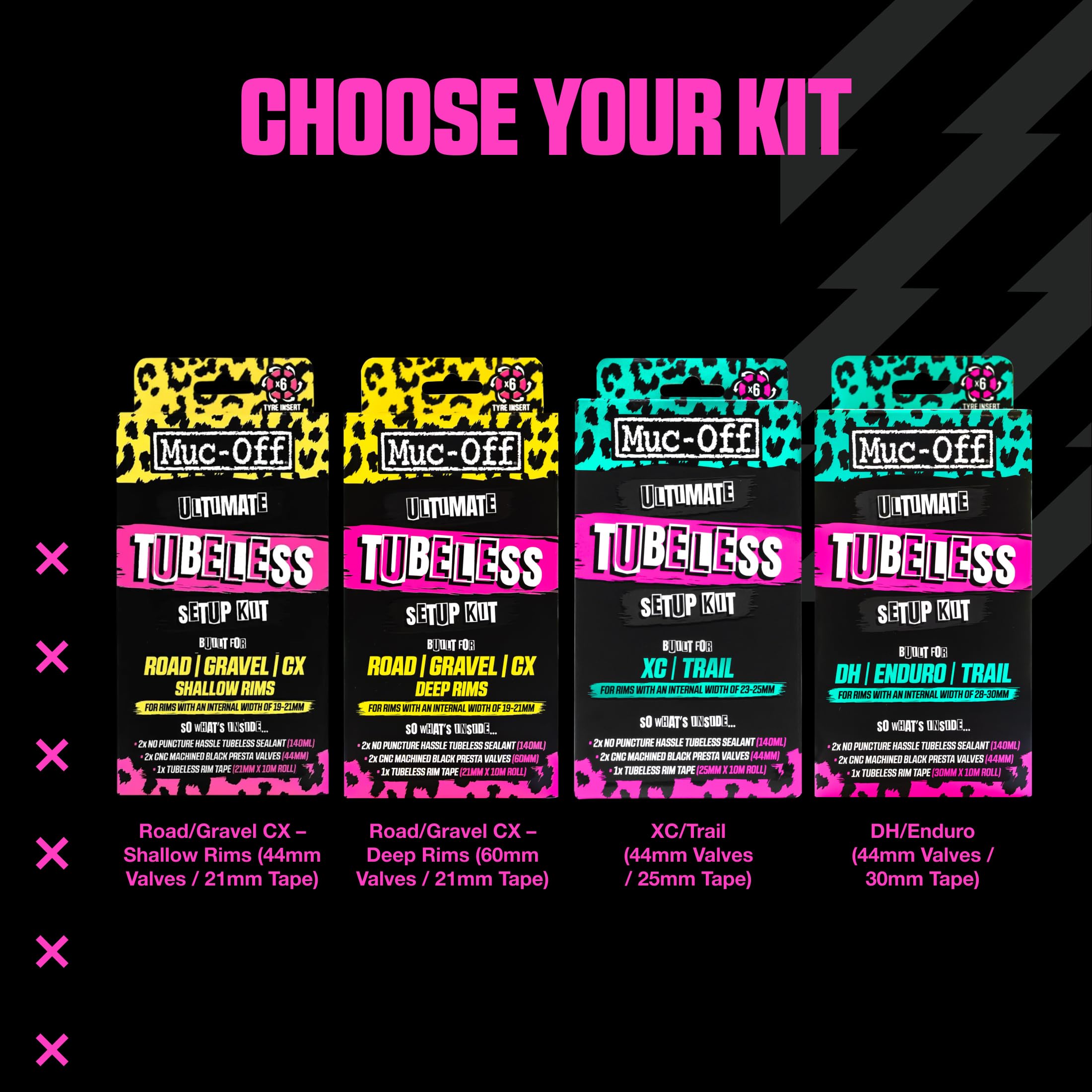 Muc-Off Kit Tubeless Completo per Biciclette Tubeless Ready, DH/Enduro - Include Nastro Tubeless, Pezze Riparazione Tubeless, Valvole Tubeless e Liquido Tubeless