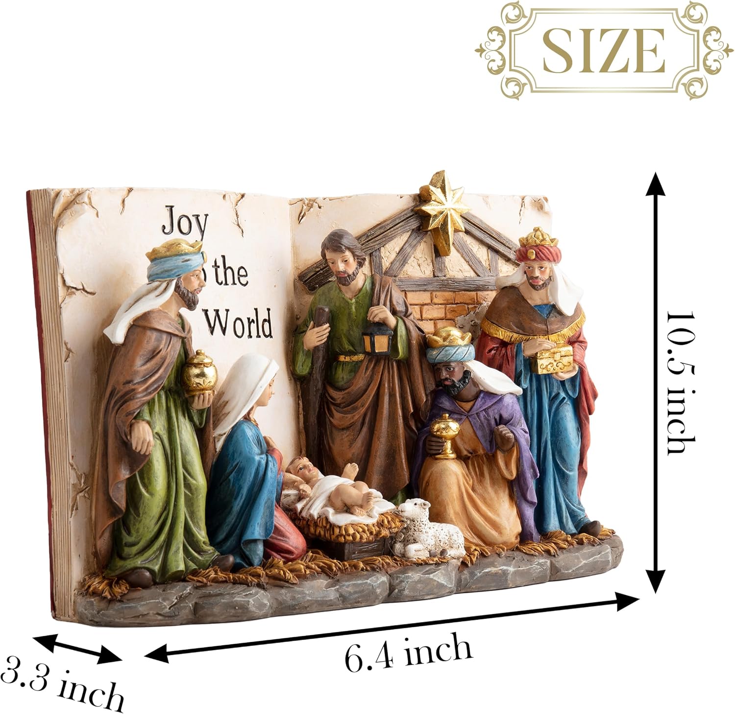 Valery Madelyn Christmas Nativity Set with Lights, Large Red Gold Holy Family Nativity Scenes Resin Manger for Xmas Indoor Home Table Fireplace Holiday Decorations, 10.5 Inch Tall