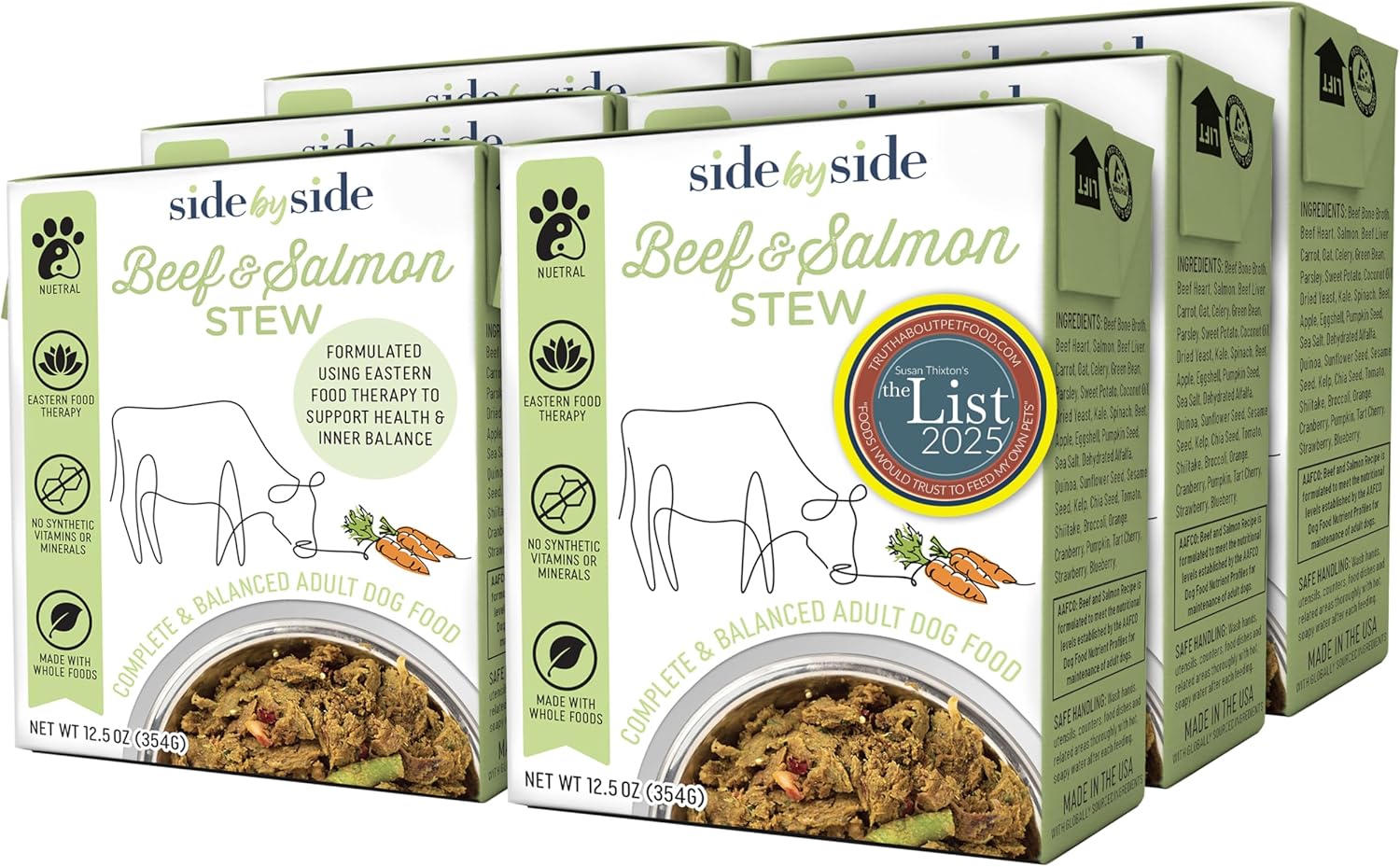 Side by Side Beef & Salmon Stew - Neutral Wet Dog Food & Dog Food Topper - Made with Nutrients & Whole Raw Ingredients - Human-Grade, No Artificial Additives or Fillers - USA Made (12.5 oz, 6-Pack)