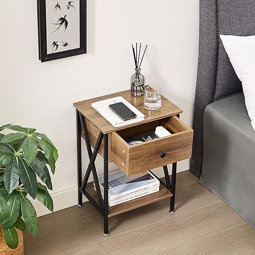 Miniatura 76 de VECELO - Juego de mesita de noche moderna de 2 piezas con cajón para sala de estar, dormitorio, marco de metal industrial, mesa, color marrón