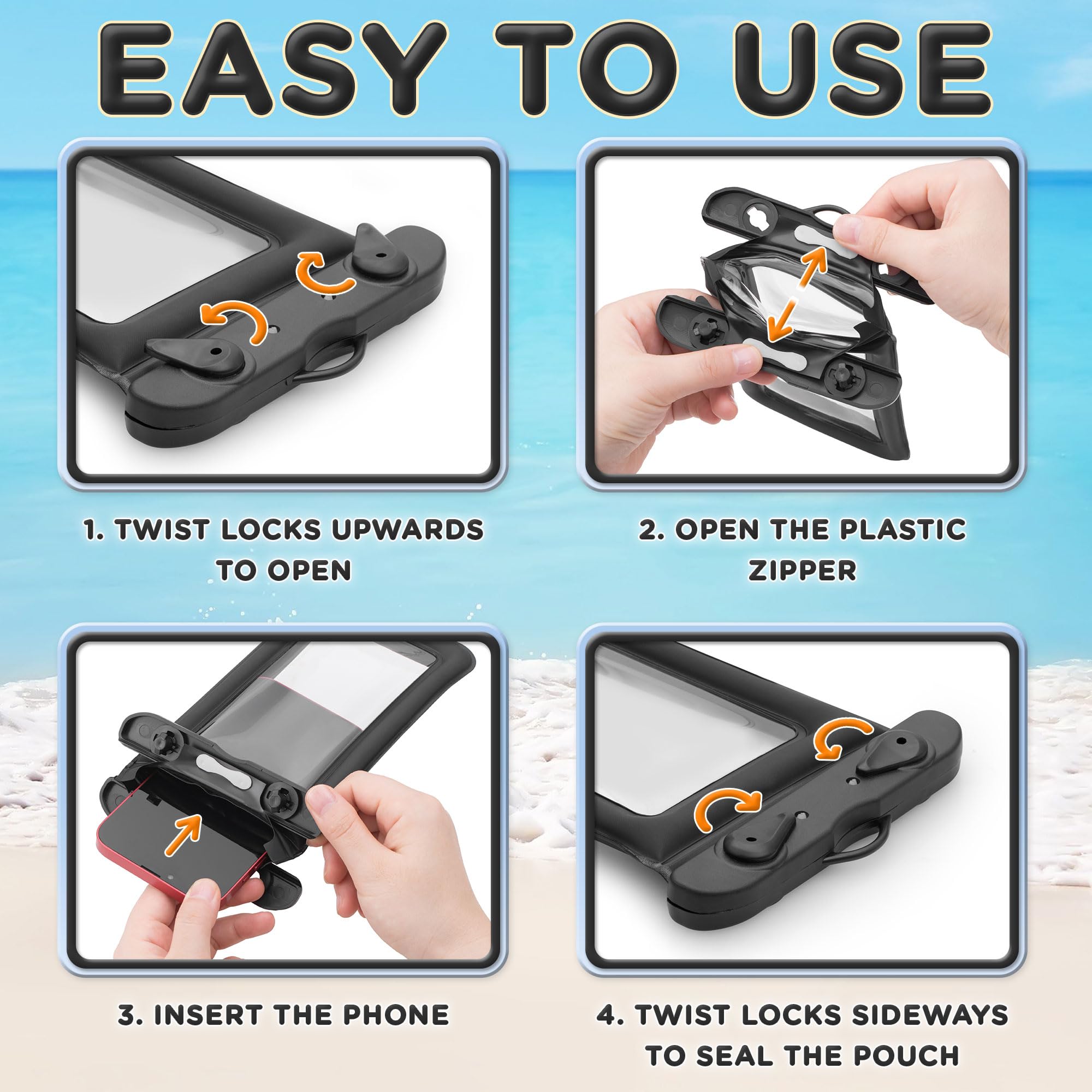 Waterproof Phone Pouch (2 Pack, 23x11cm), Smartphone Dry Bag Case w/Lanyard, Cellphone Holder