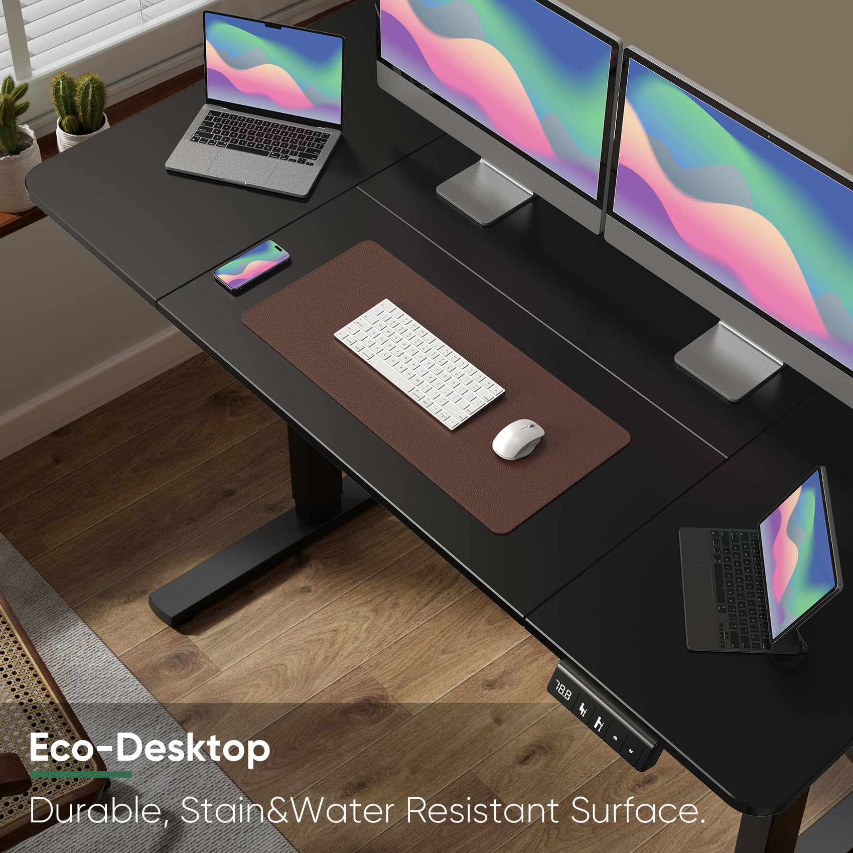 Elektrisch Höhenverstellbarer Schreibtisch 160x60cm Schreibtisch Höhenverstellbar mit Memory-Steuerung und Anti-Kollision Technologie, Rollen, Spleißbrett, Schwarz Rahmen/Schwarz Tischplatte