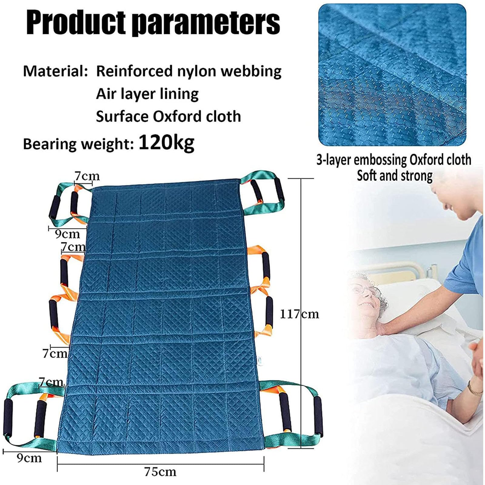 Almohadilla de Posicionamiento para Cama con Asas Reforzadas, Hoja de Transferencia Lavable Reutilizable para Girar, Levantar, Reposicionar, 46 "x 29,5
