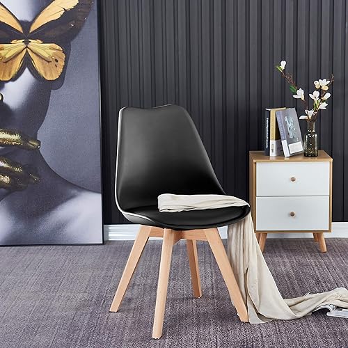 Vista 2 de Meihua Silla de cocina,Silla de comedor negra moderna,Silla moderna de mediados de siglo negro