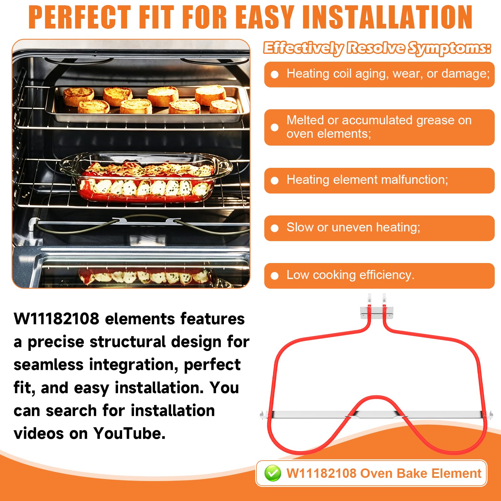 Elemento calefactor W11182108 mejorado para horno Whirlpool WFE320M0ES