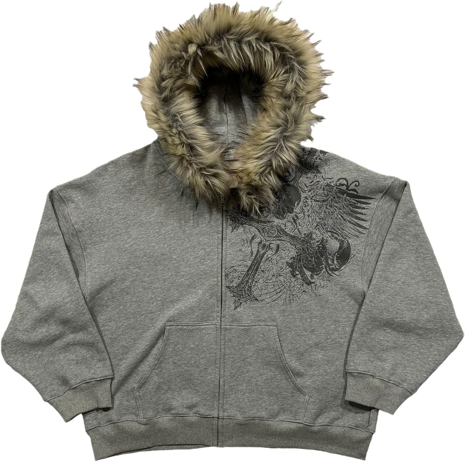 Men's Fur Zip Up Fashion Hoodies Oversize Sweatshirts Y2k Emo Jacket Graphic Vintage Scene Goth Grunge Clothes