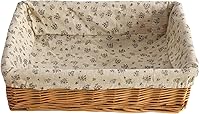 QingtuHome Handmade Woven Water Hyacinth Storage Basket with Liner - Rectangle Shelf Organizer Bin for Closet, Drawer, Organizing Small Items