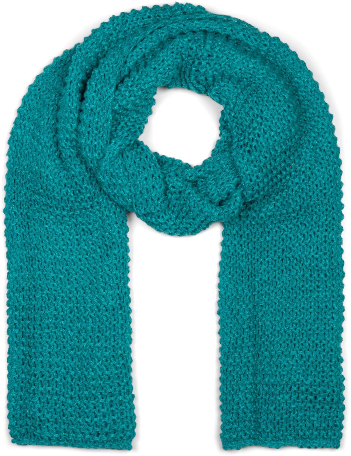 Stylebreaker Women's Turquoise Green Long Knit Scarf With Wavy Knit Pattern, Warm Winter Knit Scarf Unicoloured 01018168, Colour: