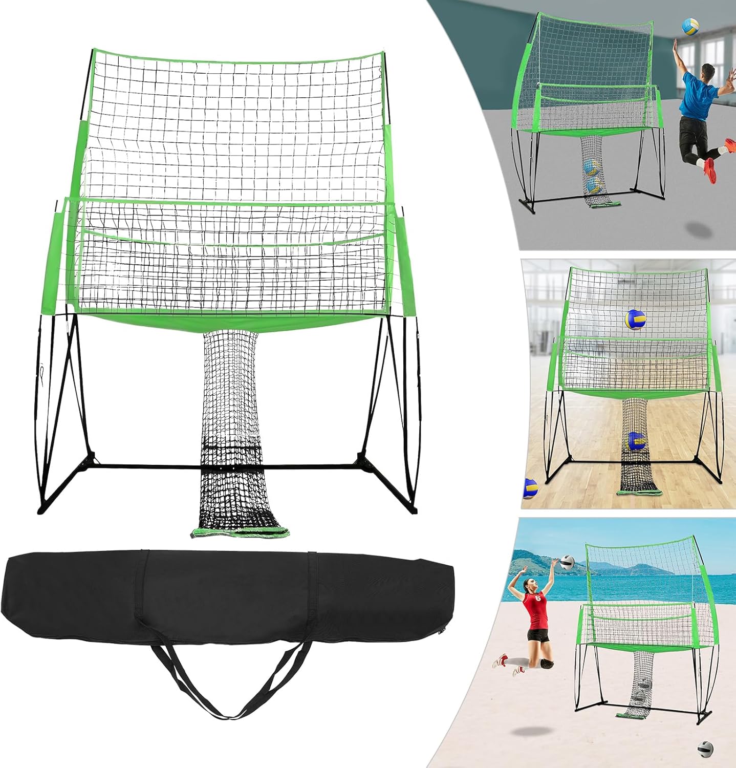 8 x 11 FT Volleyball Training Equipment, 3-in-1 Portable Volleyball Net System with Front Height-Adjustable for Backyard, Multiple Practice Net for Serving Setting Spiking, Indoor & Outdoor