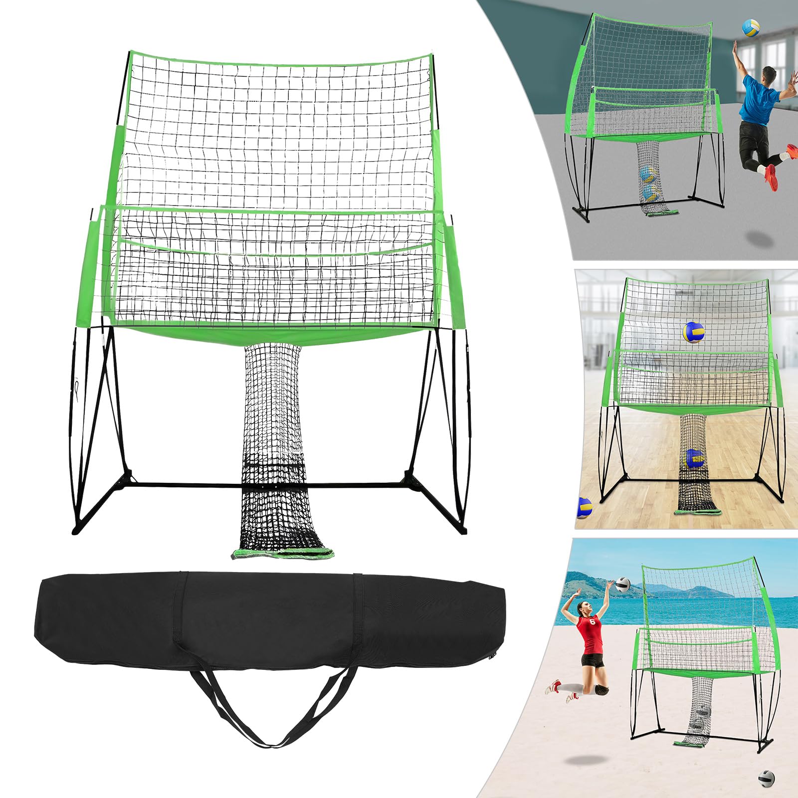 Rete da pallavolo, sistema di allenamento 2 in 1, rete da pallavolo portatile 3 in 1 con borsa per il trasporto, rimbalzo regolabile in altezza, per interni ed esterni, rete bersaglio per servire