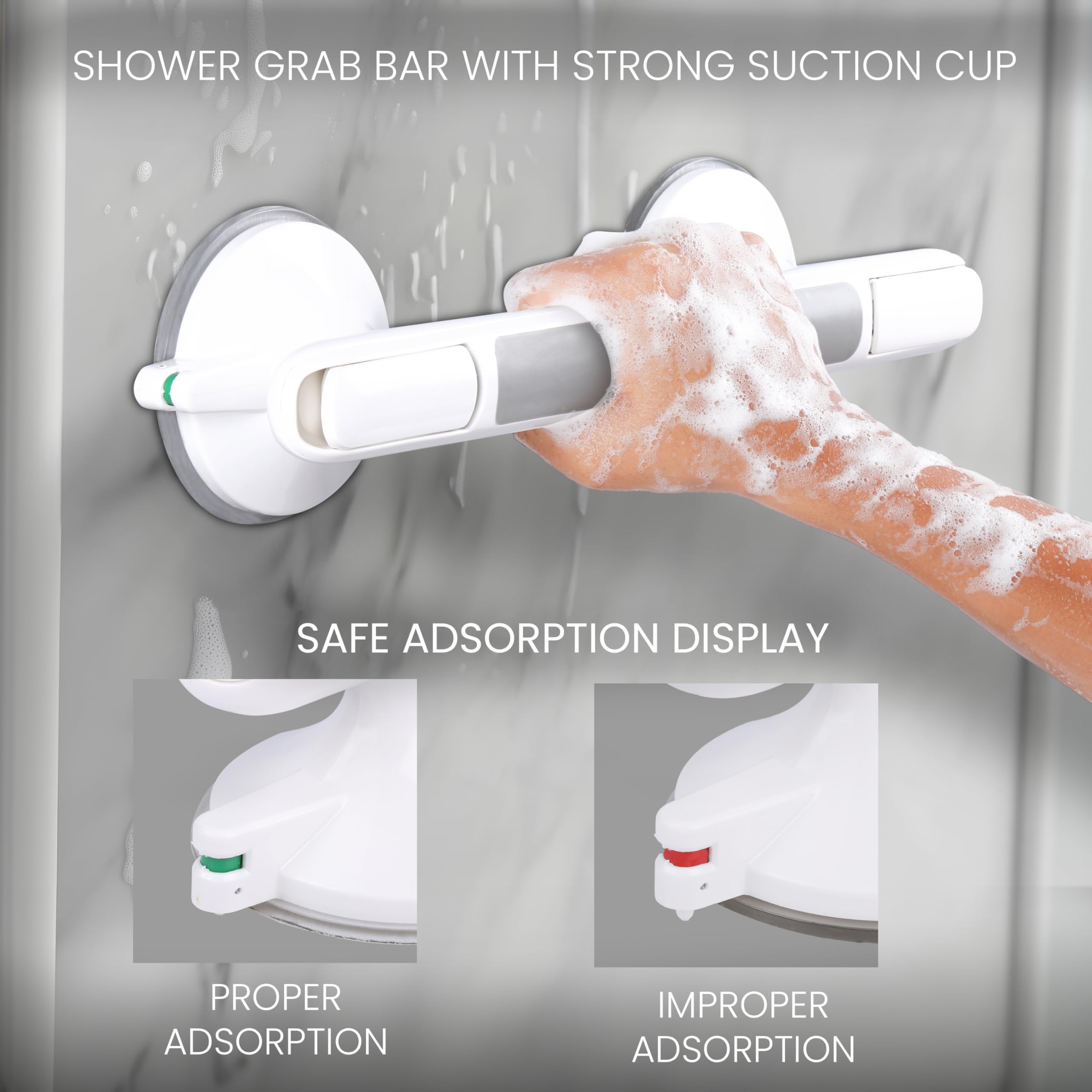 Belle Vous Maniglione da Bagno - Maniglia Doccia a Ventosa - Lunghezza 33 cm - con Ventose per Piastrelle - Supporto per Anziani e Disabili - da Montare Anche nella Vasca