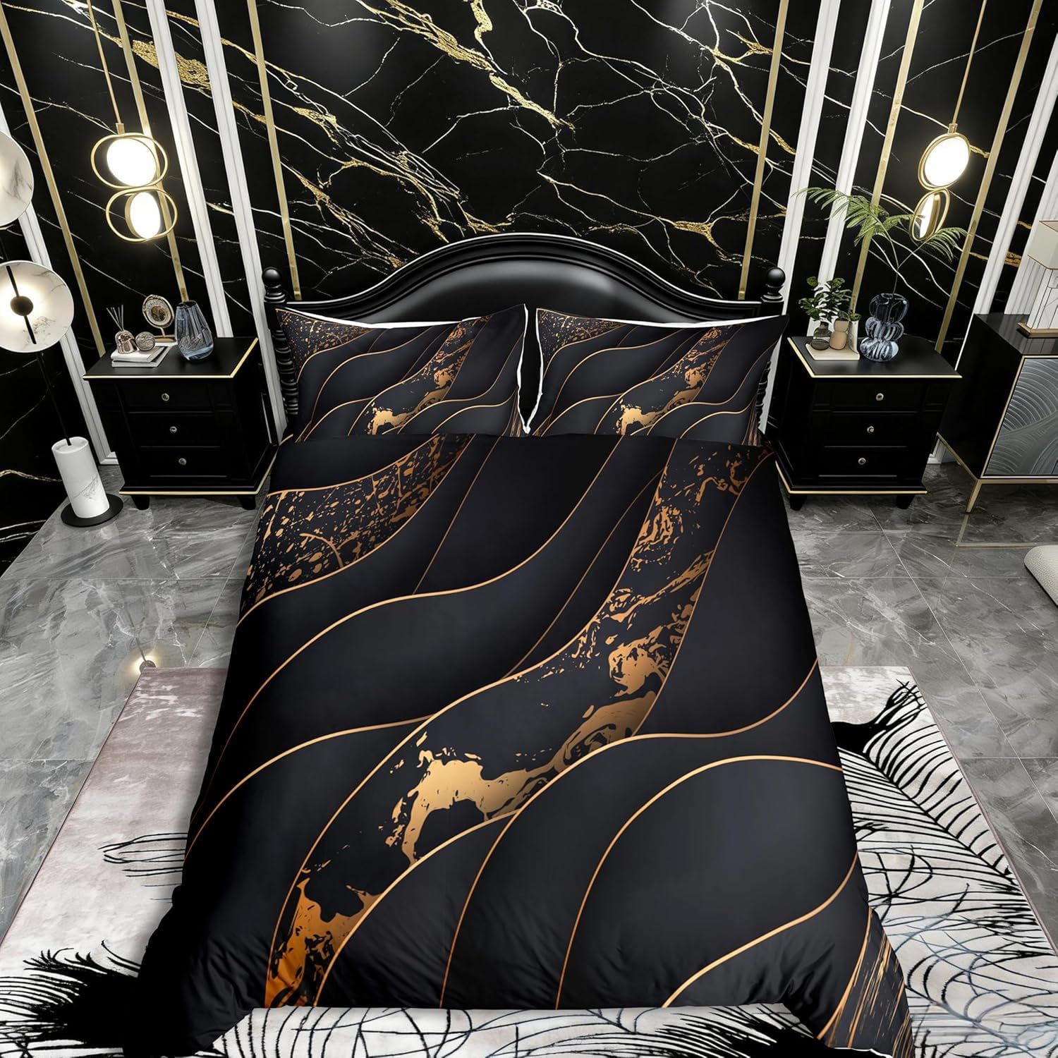 Lit double élégant avec la housse de couette marbre abstrait luxe