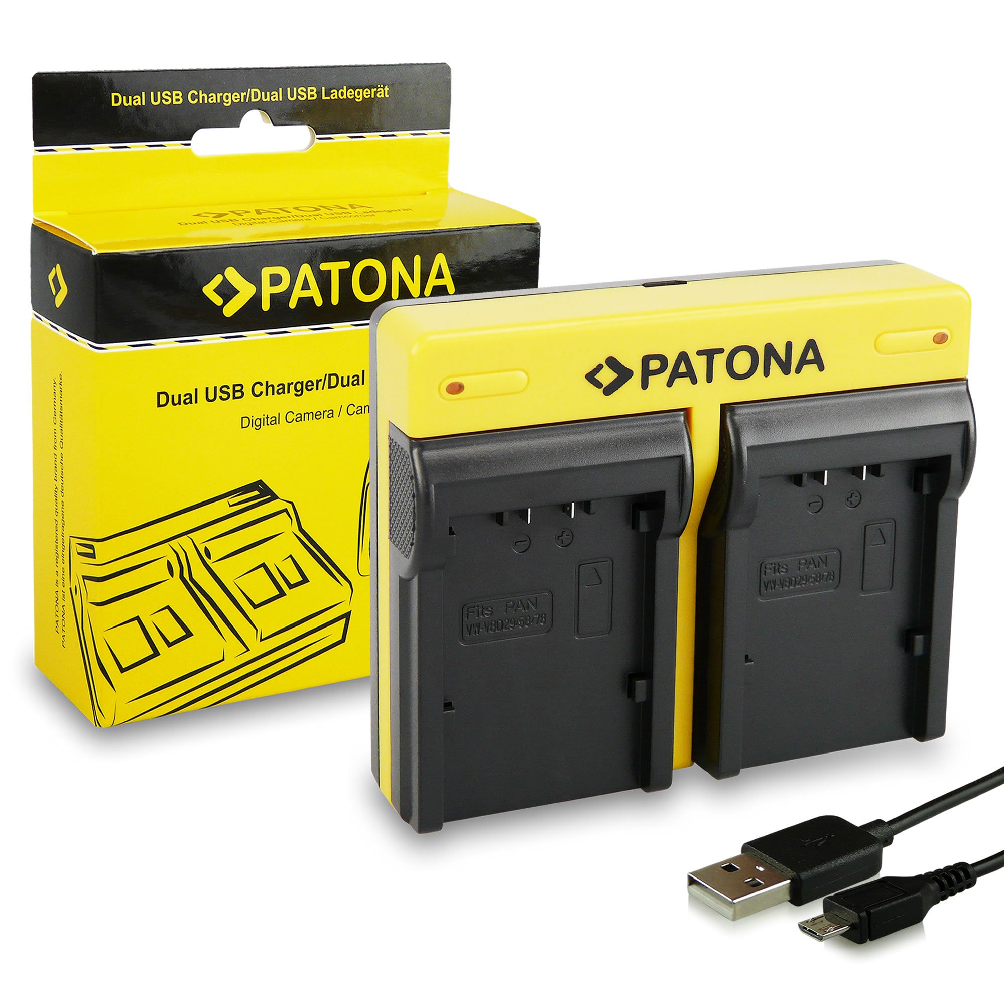 PATONA Cargador Dual para baterías VW-VBD29 VW-VBD58 VW-VBD78 Compatible con Panasonic AJ-PX298MC, HDC-MDH2GK, AJ-HPX270, Micro USB
