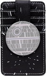Buckle-Down Star Wars Vegan Leather Wallet, Character Wallet ID Card Holder, Star Wars Death Star with Galaxy Stars Black White