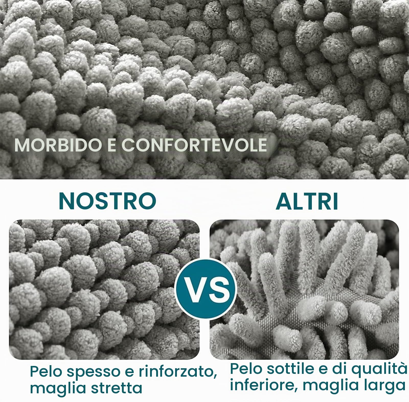 Tappeto Bagno Ciniglia Tappetino da Bagno Alta densità e Assorbente In Microfibra Shaggy Tappeto da Bagno Antiscivolo ad Asciugatura Rapida Lavabile (Grigio Chiaro,150 x 50 cm)