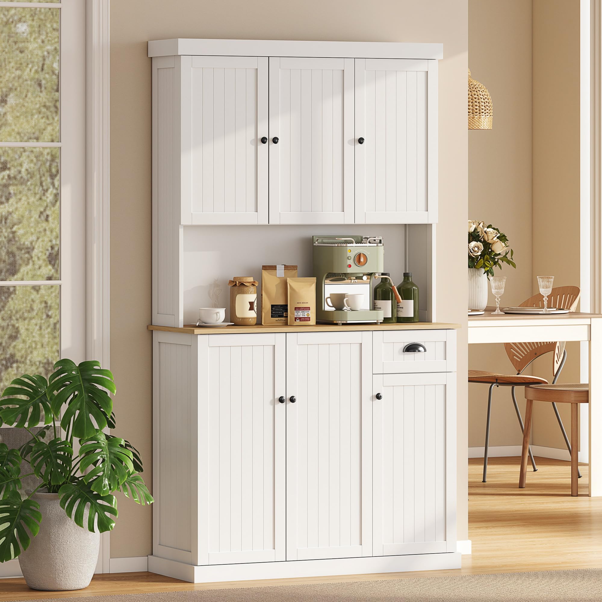 HOMCOM 180cm Armoire Cuisine 6 Portes, 101cm Large, tiroir, Blanc