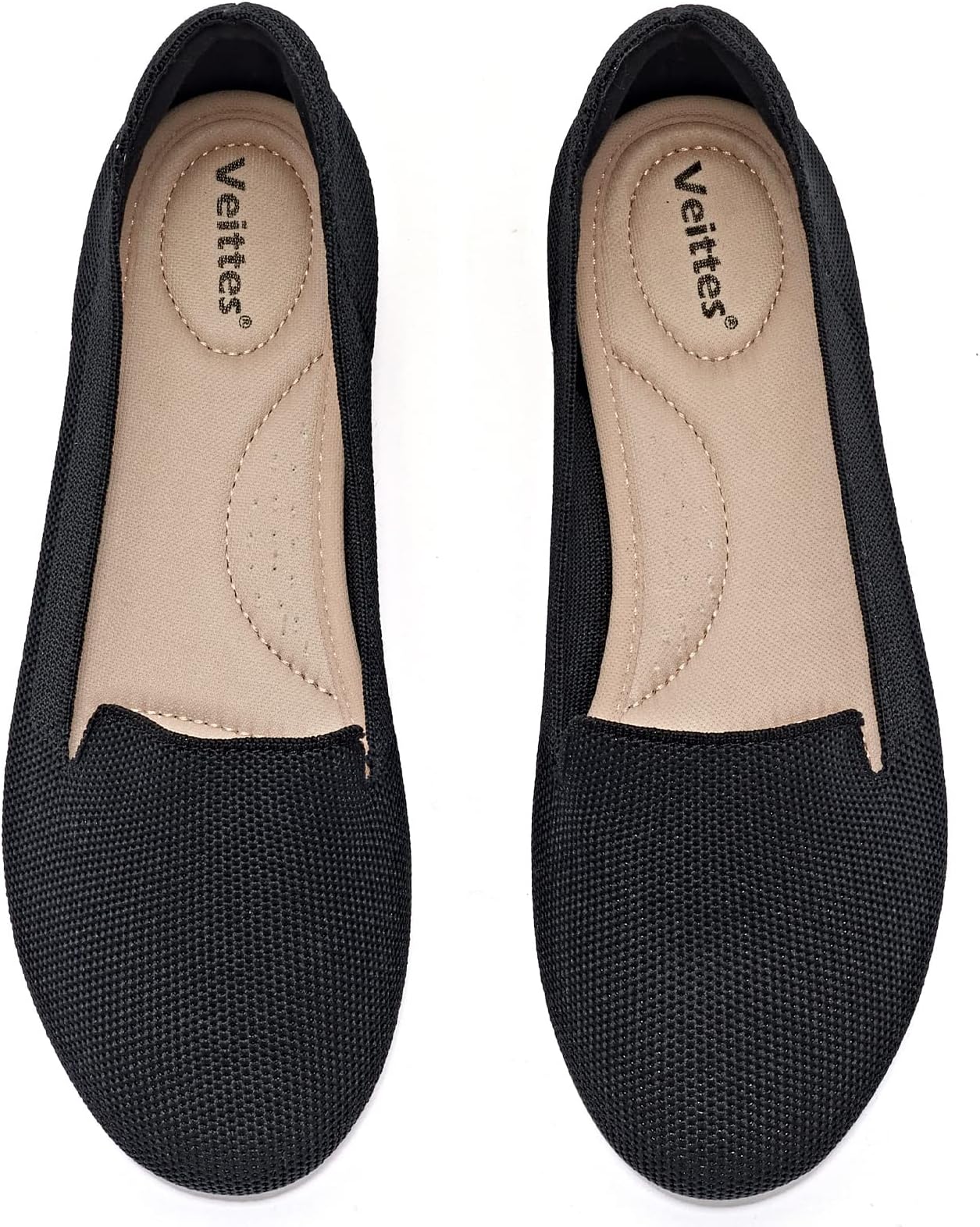 VeittesWomen's Loafer Wide Width Flats Shoes, Breathable Soft Ladies Slip on Knitted Ballet Shoes.